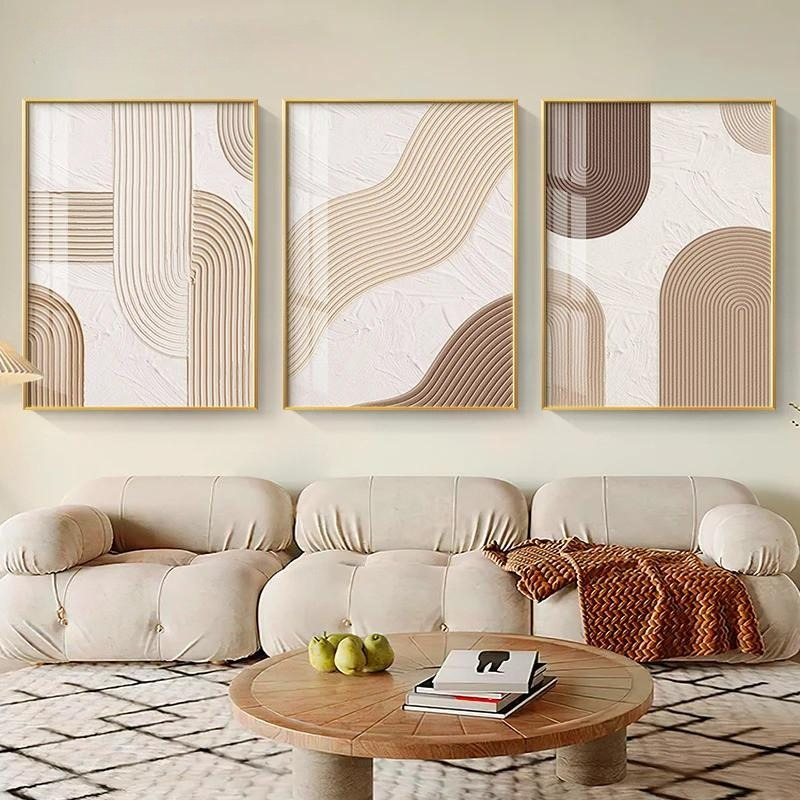 Home Decor Japandi - Póster moderno nórdico con líneas beige