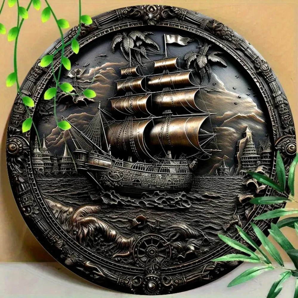 Home Decor Nautical - 3D Pirate Ship Metal Wall Art: