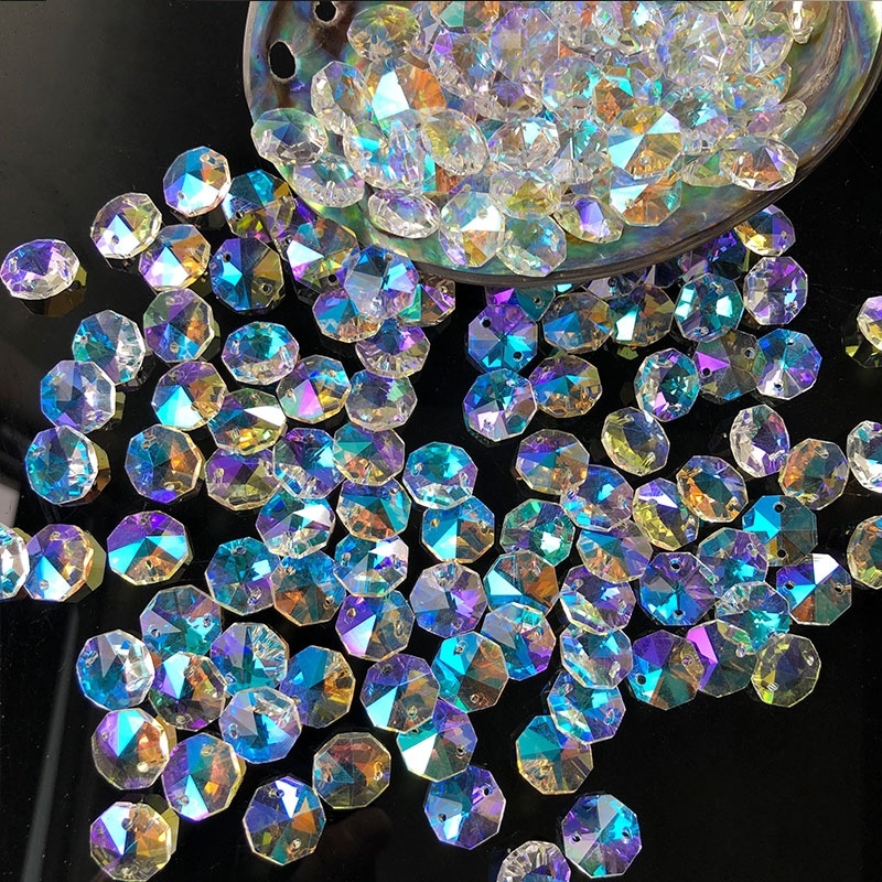 Crystal Sun Catcher - 100PCS Aurora Crystal Glass Octagon Beads